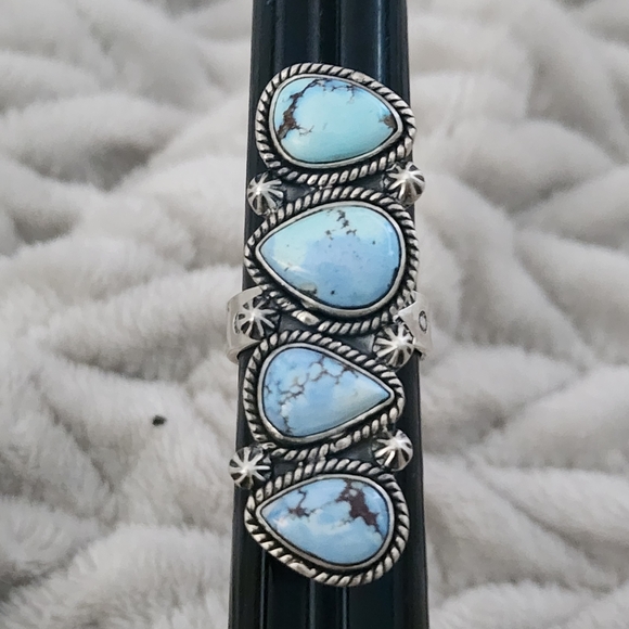 Turquoise Golden Hill Hills Teardrop Sterling Silver Ring Adjustable 8 & Up